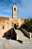 Hania, the Akrotiri peninsula. The Aya Tridha Mon Zangarlo monastery. The high bell-tower (built in 1864) loom over the entrance of the precinct walls.